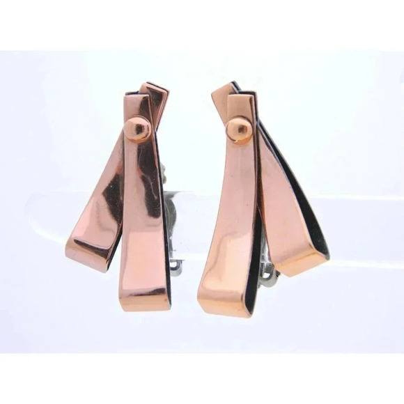 Matisse RENOIR Signed RARE Ribbon Copper Earrings - Picture 1 of 4